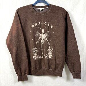 Full Tilt Sweatshirt Womens Sz S Brown Fairycore Skeleton Graphic Grunge Gothic
